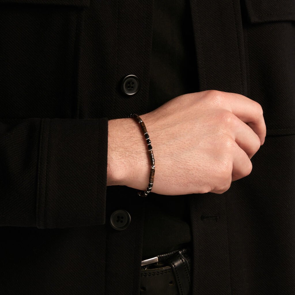 Bracelet Jourdan Acier Blanc Pierre De Synthese Bronzite Agate - F&ecirc;te des p&egrave;res Homme | Histoire d&rsquo;Or