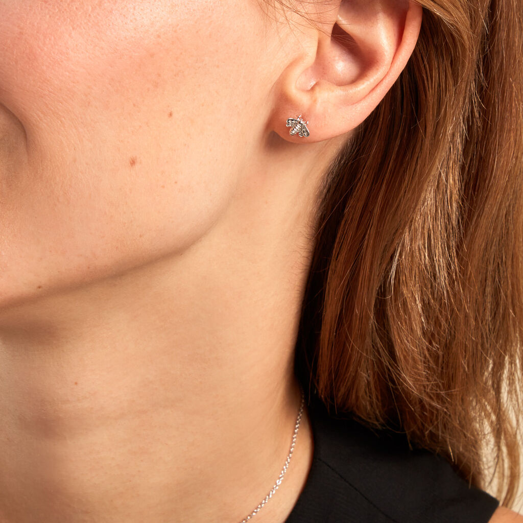 Boucles D'oreilles Puces Honey Argent Blanc - Boucles d'oreilles fantaisie Femme | Histoire d’Or