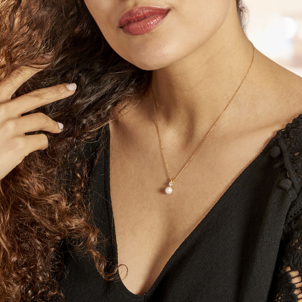 Collier Or Jaune Bragi Perle De Culture Oxyde De Zirconium - Colliers Femme | Histoire d’Or