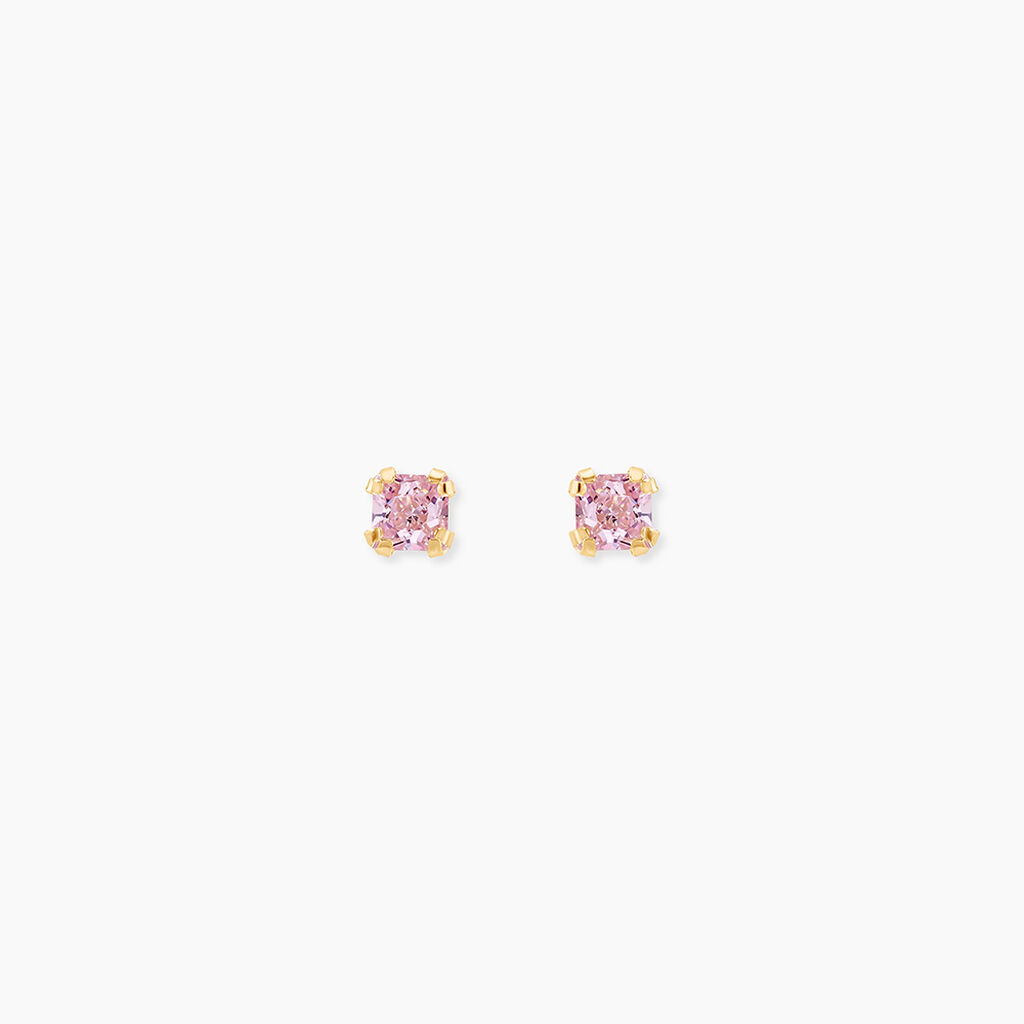 Boucles D'oreilles Puces Doreen Carre Or Jaune Oxyde De Zirconium - Clous d'oreilles Famille | Histoire d’Or