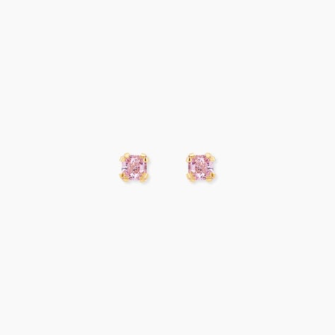 Boucles D'oreilles Puces Doreen Carre Or Jaune Oxyde De Zirconium - Clous d'oreilles Famille | Histoire d’Or