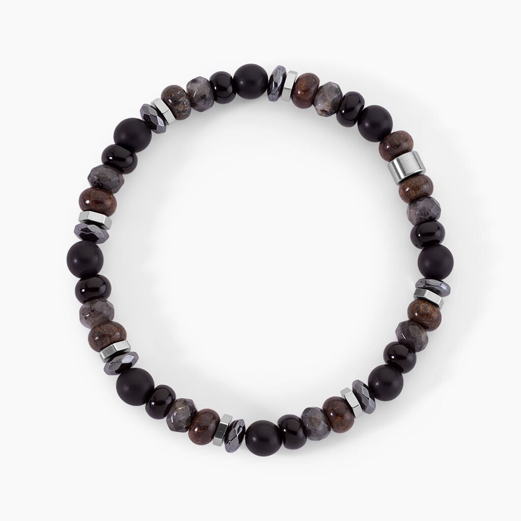Bracelet Naturel Acier Argent&eacute; Agate Labradorite Bronzite - Bracelets Lithoth&eacute;rapie Homme | Histoire d&rsquo;Or