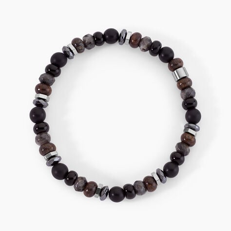 Bracelet Naturel Acier Argent&eacute; Agate Labradorite Bronzite - Bracelets Lithoth&eacute;rapie Homme | Histoire d&rsquo;Or
