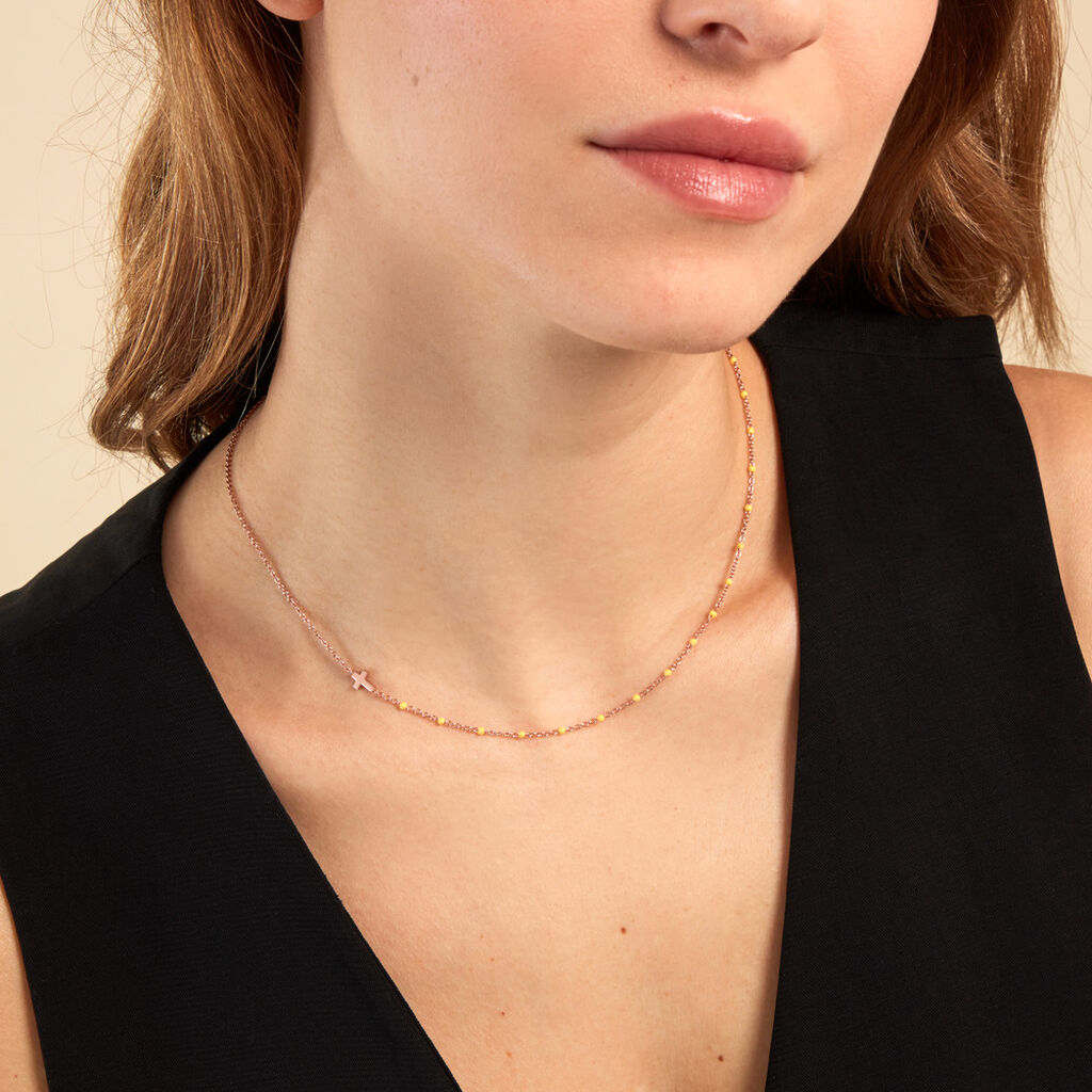 Collier Mimosa Argent Rose - Ras de cou Femme | Histoire d’Or
