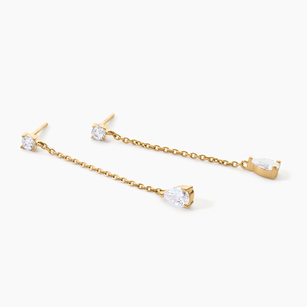 Boucles D'Oreilles Pendantes Regane Argent Dor&eacute; A L'Or 750/1000 Oxyde De Zirconium - Boucles d'oreilles pendantes Femme | Histoire d&rsquo;Or
