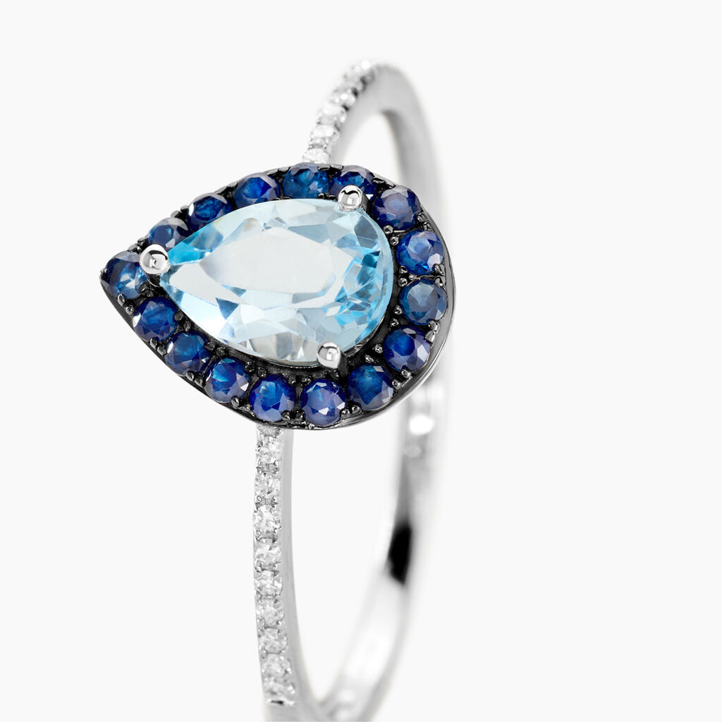Bague Kenza Or Blanc Topaze Et Saphir Et Diamant - Bagues solitaires Femme | Histoire d&rsquo;Or