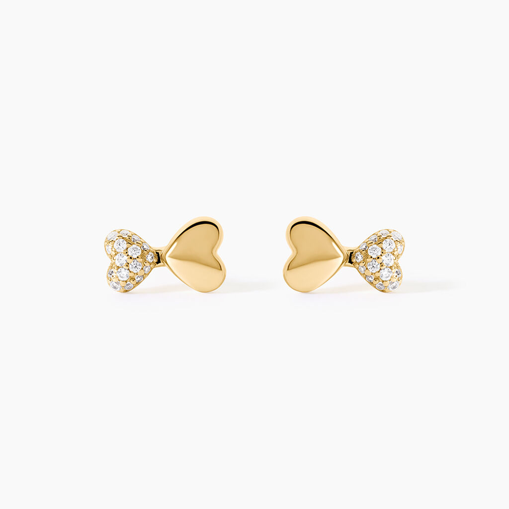 Boucles D'Oreilles Puces Minie Argent Dor&eacute; A L'Or 750/1000 Oxyde De Zirconium - Boucles d'oreilles fantaisie Femme | Histoire d&rsquo;Or