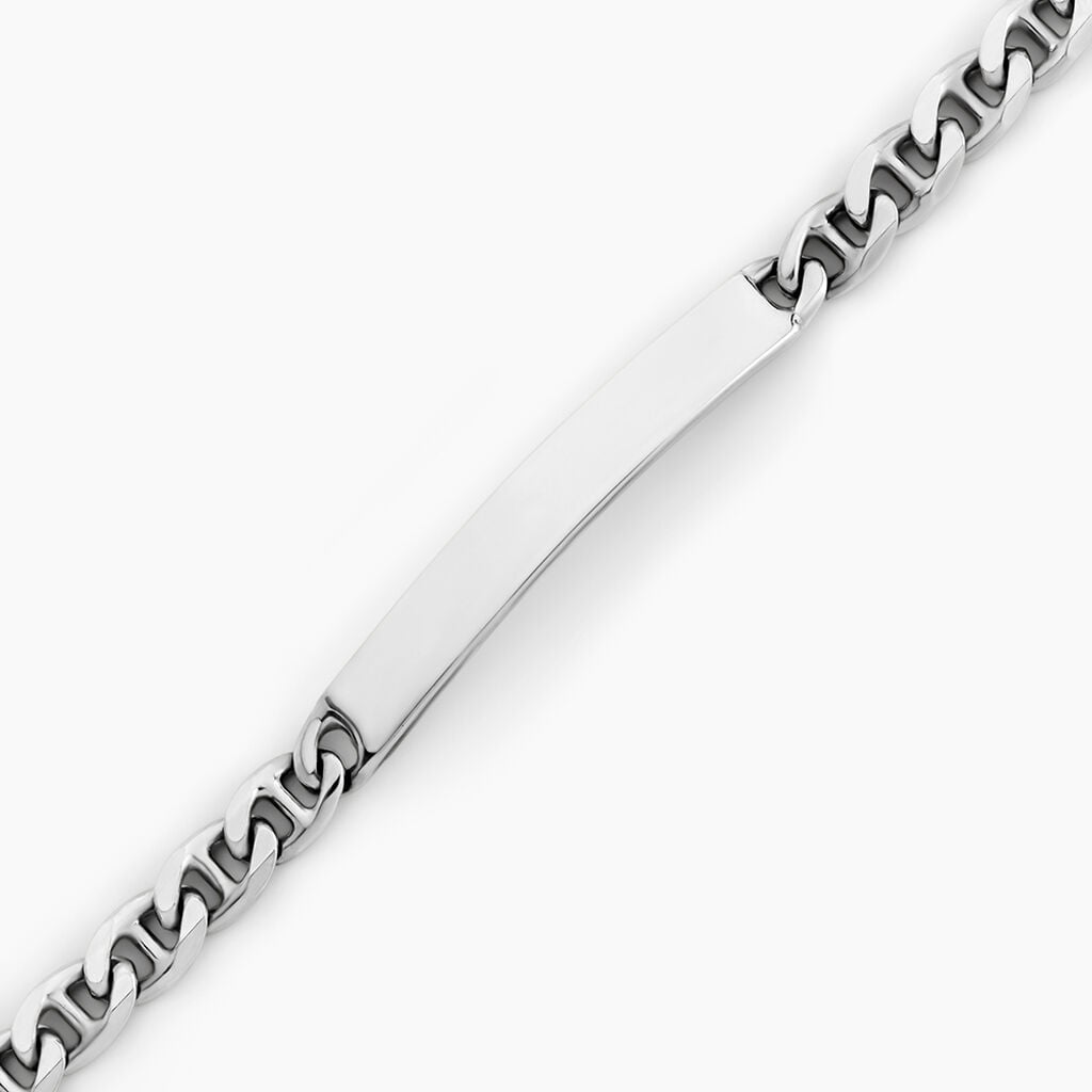 Bracelet Identit&eacute;e Bobbi Argent Blanc - Gourmettes Homme | Histoire d&rsquo;Or