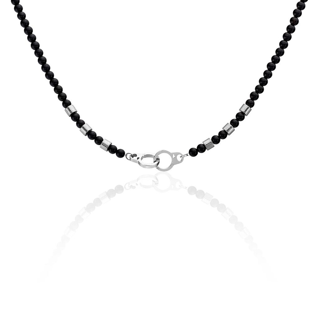 Collier Kuro Acier Blanc Agate - Colliers fantaisie Homme | Histoire d’Or