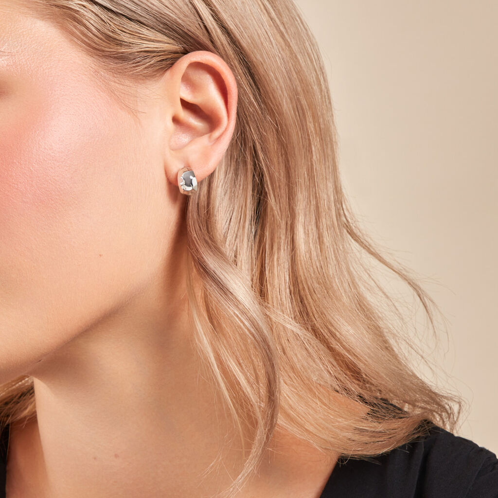 Créoles Two Argent Blanc - Boucles d'oreilles créoles Femme | Histoire d’Or
