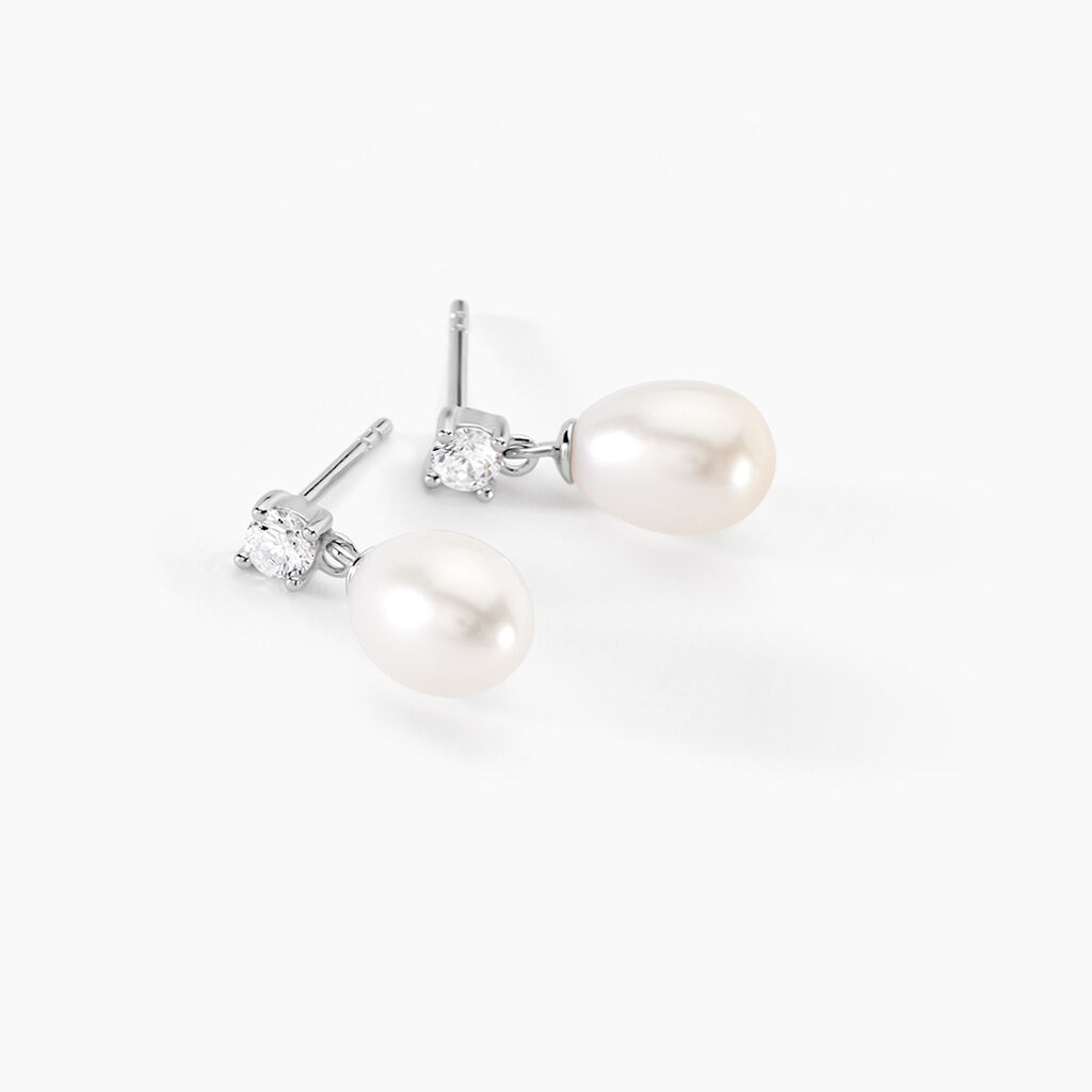 Boucles D'oreilles Pendantes Dolores Argent  Perle De Culture Et Oxyde - Boucles d'oreilles fantaisie Femme | Histoire d’Or