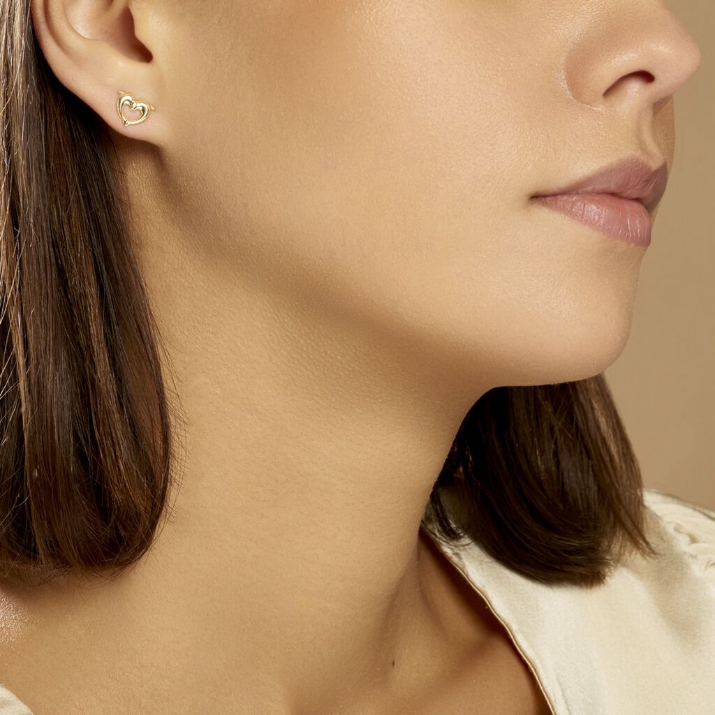 Boucles D'oreilles Puces Fulvie Double Dauphins Or Jaune - Clous d'oreilles Femme | Histoire d’Or