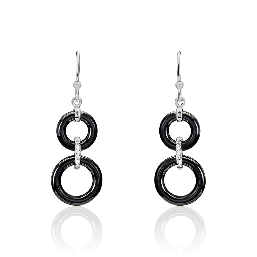 Boucles D'oreilles Pendantes Narcissa Argent Blanc Céramique Et Oxyde - Boucles d'oreilles fantaisie Femme | Histoire d’Or