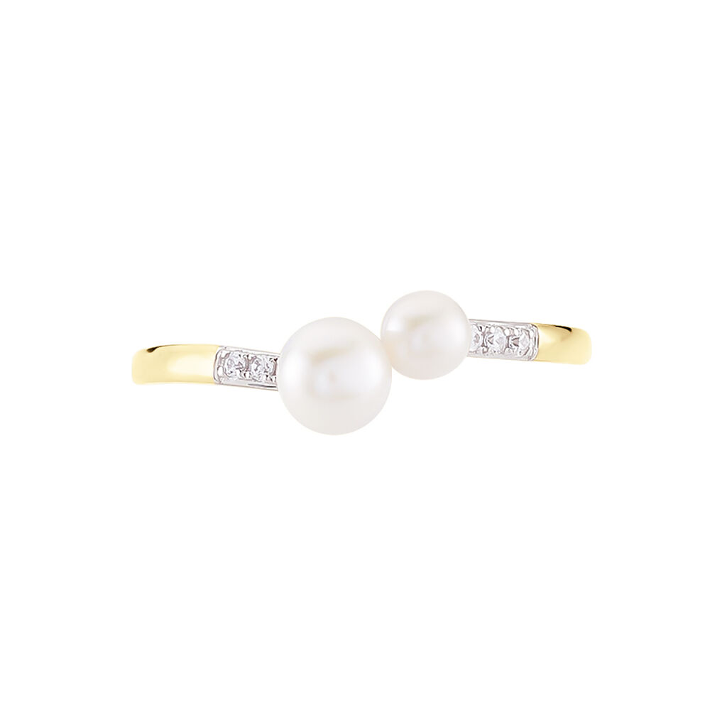 Bague Primo Or Jaune Perle De Culture Et Oxyde De Zirconium - Bagues avec pierre Femme | Histoire d’Or