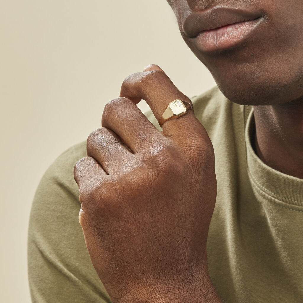 Chevalière Gregg Carree Diamantee Soleil Or Jaune - Chevalières Homme | Histoire d’Or
