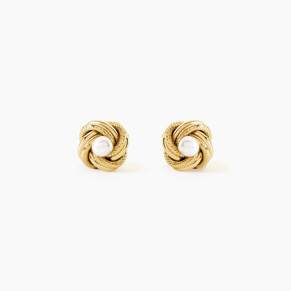Boucles D'Oreilles Puces Caro Argent Dor&eacute; A L'Or 750/1000 Perle De Culture - Clous d'oreilles Femme | Histoire d&rsquo;Or