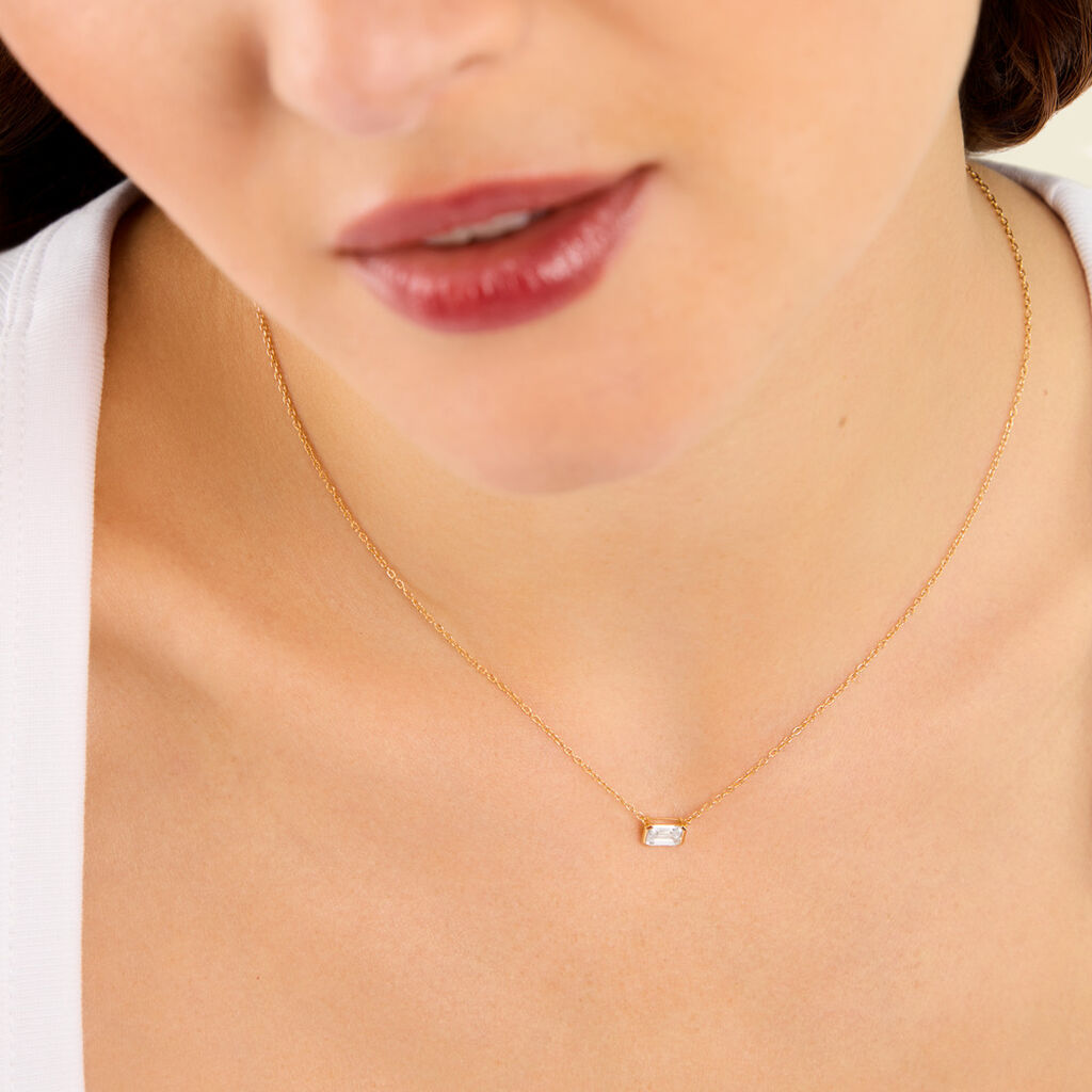 Collier Francine Argent Dor&eacute; A L'Or 750/1000 Oxyde De Zirconium - Colliers Femme | Histoire d&rsquo;Or