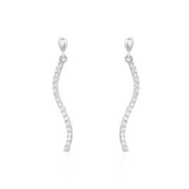 Boucles D'oreilles Pendantes Torsade Or Blanc Oxyde De Zirconium - Boucles d'oreilles pendantes Femme | Histoire d’Or