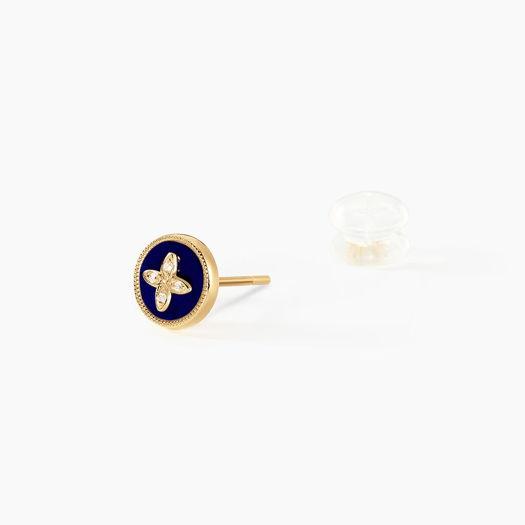 Boucles D'oreilles Puces Talisman Or Jaune Lapis Lazuli Diamant - Clous d'oreilles Femme | Histoire d’Or