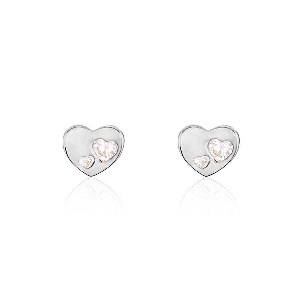 Boucles D'oreilles Puces Daria Coeur Plein Or Blanc Oxyde De Zirconium - Clous d'oreilles Femme | Histoire d&rsquo;Or