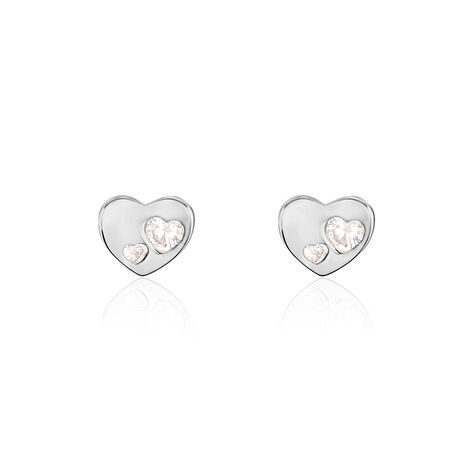 Boucles D'oreilles Puces Daria Coeur Plein Or Blanc Oxyde De Zirconium - Clous d'oreilles Femme | Histoire d&rsquo;Or