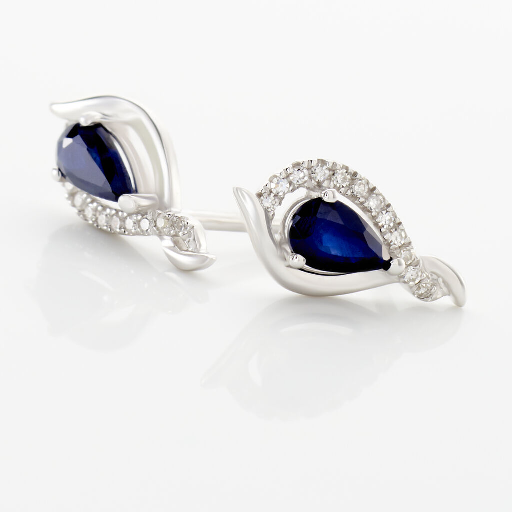 Boucles D'oreilles Puces Angelika Or Blanc Saphir Et Diamant - Clous d'oreilles Femme | Histoire d’Or