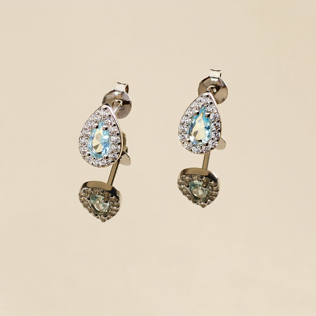 Boucles D'oreilles Puces Tania Argent Pierre De Synthese Et Oxyde - Boucles d'oreilles fantaisie Femme | Histoire d’Or