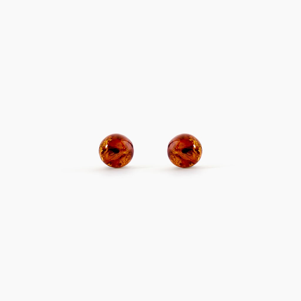 Boucles D'oreilles Puces Brunhild Argent Blanc Ambre - Boucles d'oreilles empierr&eacute;es Femme | Histoire d&rsquo;Or