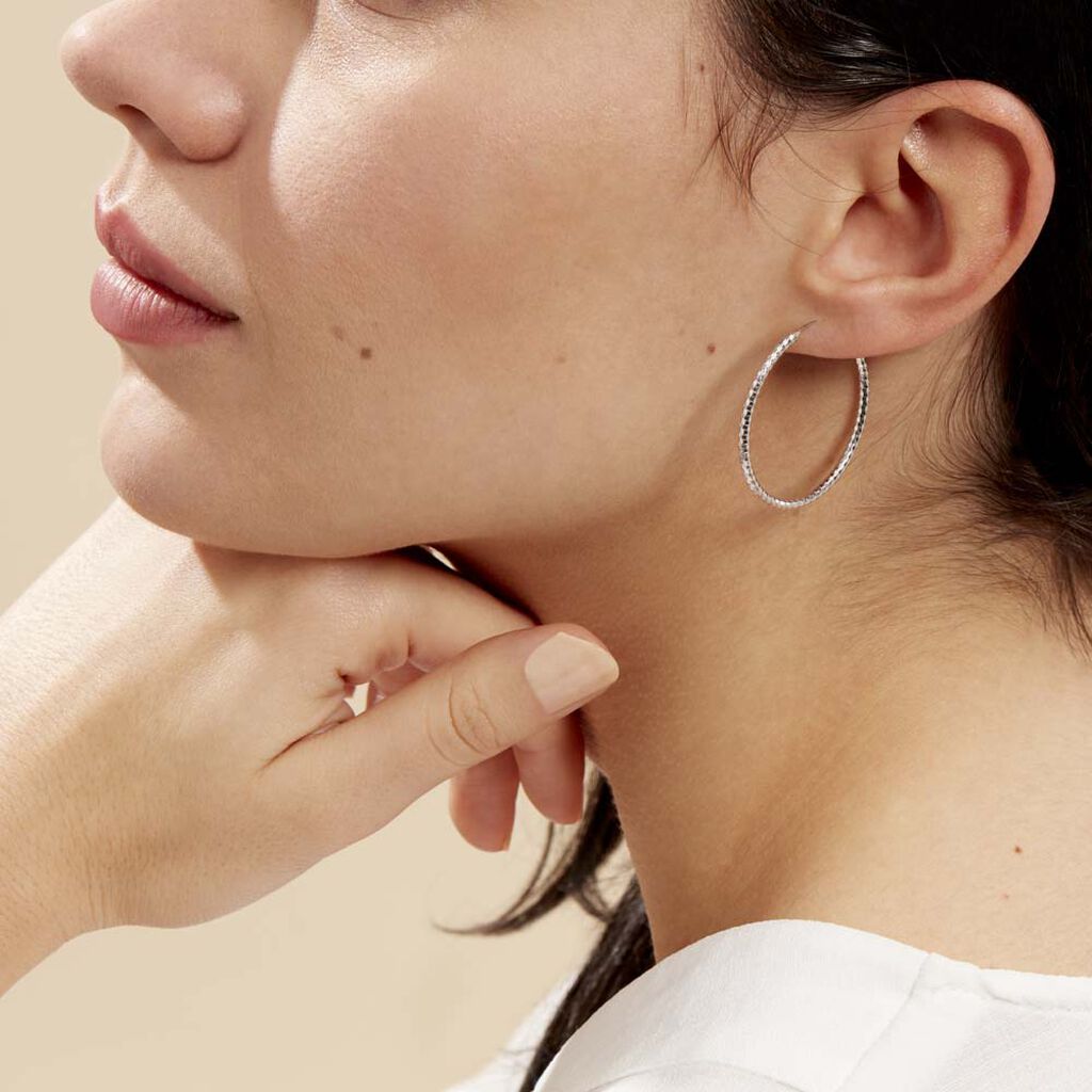 Créoles Argent Blanc Agathe - Boucles d'oreilles créoles Femme | Histoire d’Or