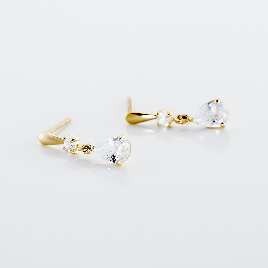 Boucles D'oreilles Pendantes Goutte Or Jaune Oxyde De Zirconium - Boucles d'oreilles pendantes Femme | Histoire d’Or