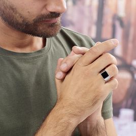 Bague Lenie Acier Blanc Agate - Bagues avec pierre Homme | Histoire d’Or