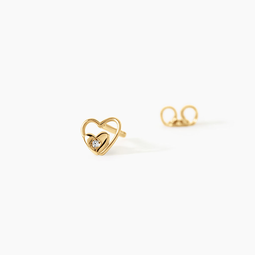 Boucles D'Oreilles Puces Terentille Coeur Argent Dor&eacute; A L'Or 750/1000 Oxyde De Zirconium - Boucles d'oreilles fantaisie Enfant | Histoire d&rsquo;Or