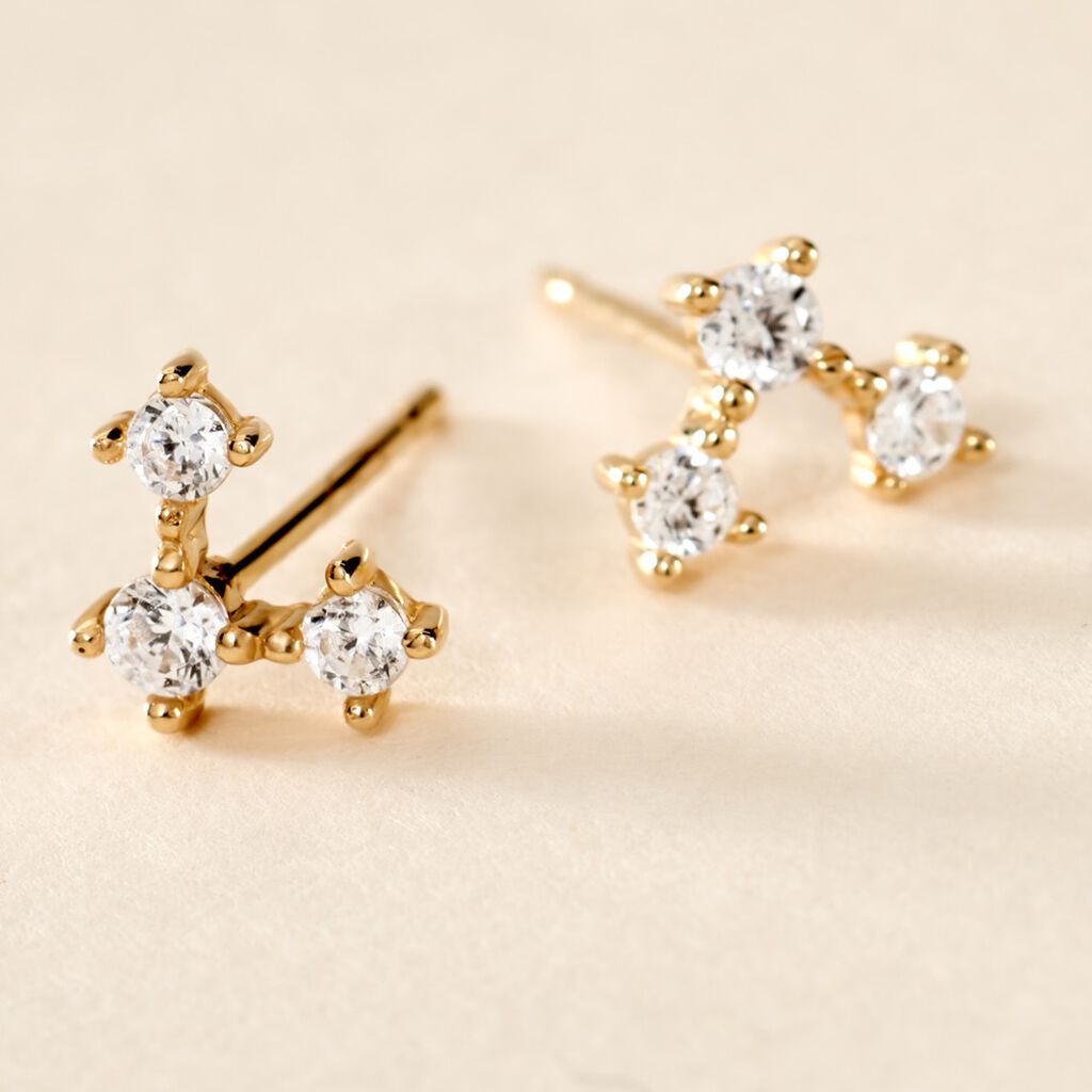 Boucles D'oreilles Puces Athanas Or Jaune Oxyde De Zirconium - Clous d'oreilles Femme | Histoire d’Or