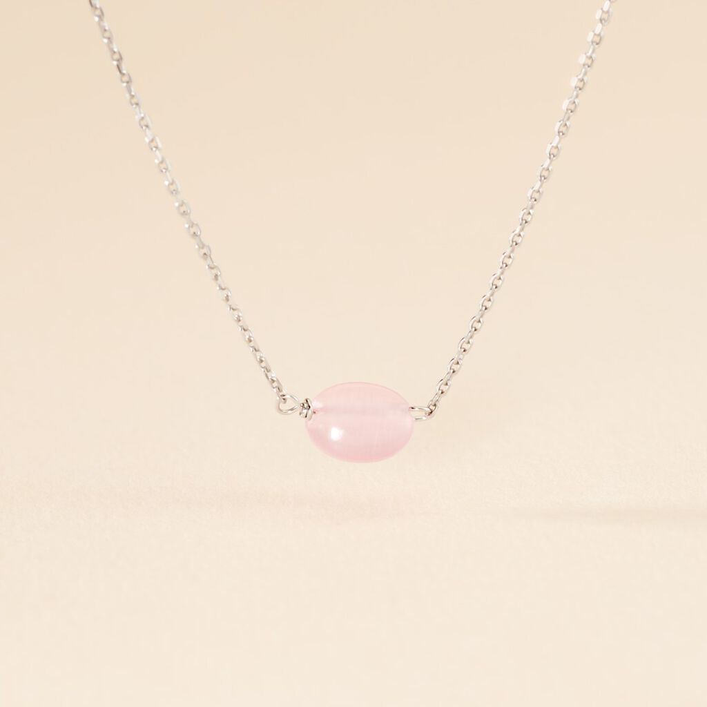 Collier Evren Argent Blanc Quartz Rose - Ras de cou Femme | Histoire d’Or