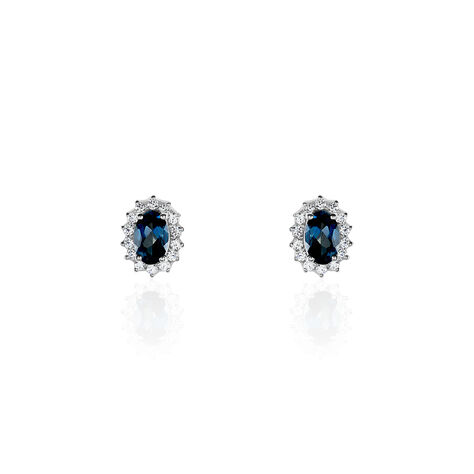 Boucles D'oreilles Or Blanc Quintilla Topazes London Blue Et Oxydes - Boucles d'oreilles pendantes Femme | Histoire d&rsquo;Or