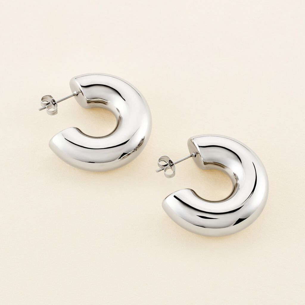 Cr&eacute;oles Letty Acier Blanc Sans Pierre - Boucles d'oreilles cr&eacute;oles Femme | Histoire d&rsquo;Or