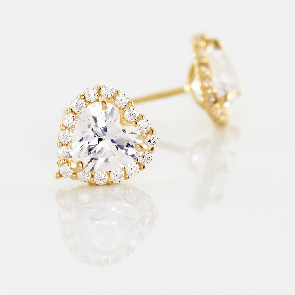 Boucles D'oreilles Puces Aymane Or Jaune Oxyde De Zirconium - Boucles d'Oreilles Coeur Femme | Histoire d’Or