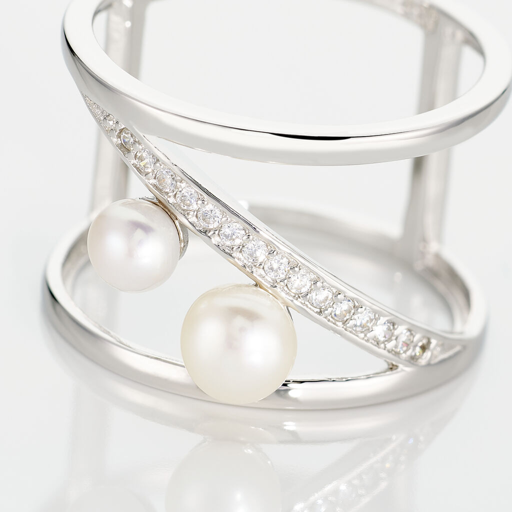 Bague Nissi Argent Blanc Perle De Culture Oxyde De Zirconium - Bagues avec pierre Femme | Histoire d’Or