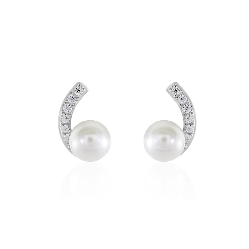 Boucles D'oreilles Angel Or Blanc Perle De Culture Oxyde Oxyde - Clous d'oreilles Femme | Histoire d’Or