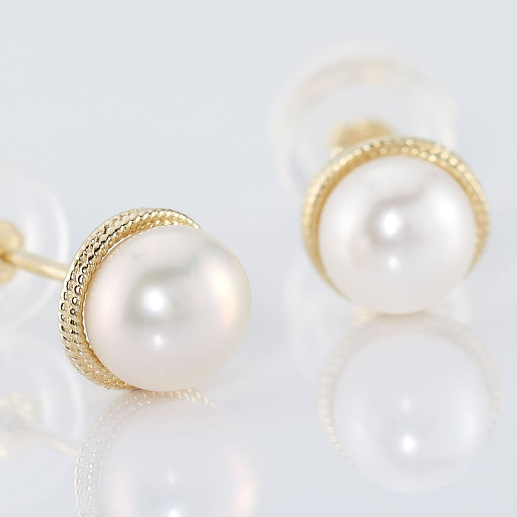 Boucles D'oreilles Puces Siera Or Jaune Perle De Culture - Clous d'oreilles Femme | Histoire d’Or