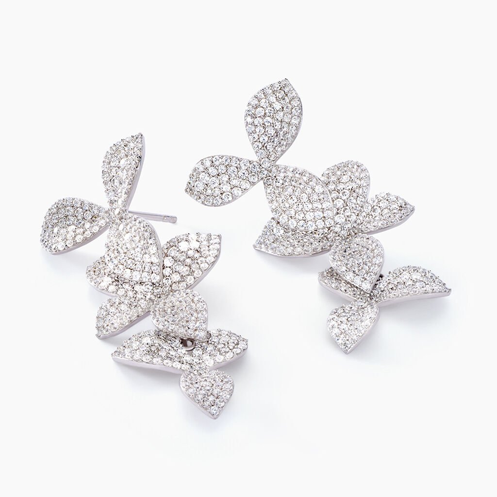 Boucles D'oreilles Pendantes Radiant Bloom Argent Blanc Oxyde - Boucles d'oreilles pendantes Femme | Histoire d’Or