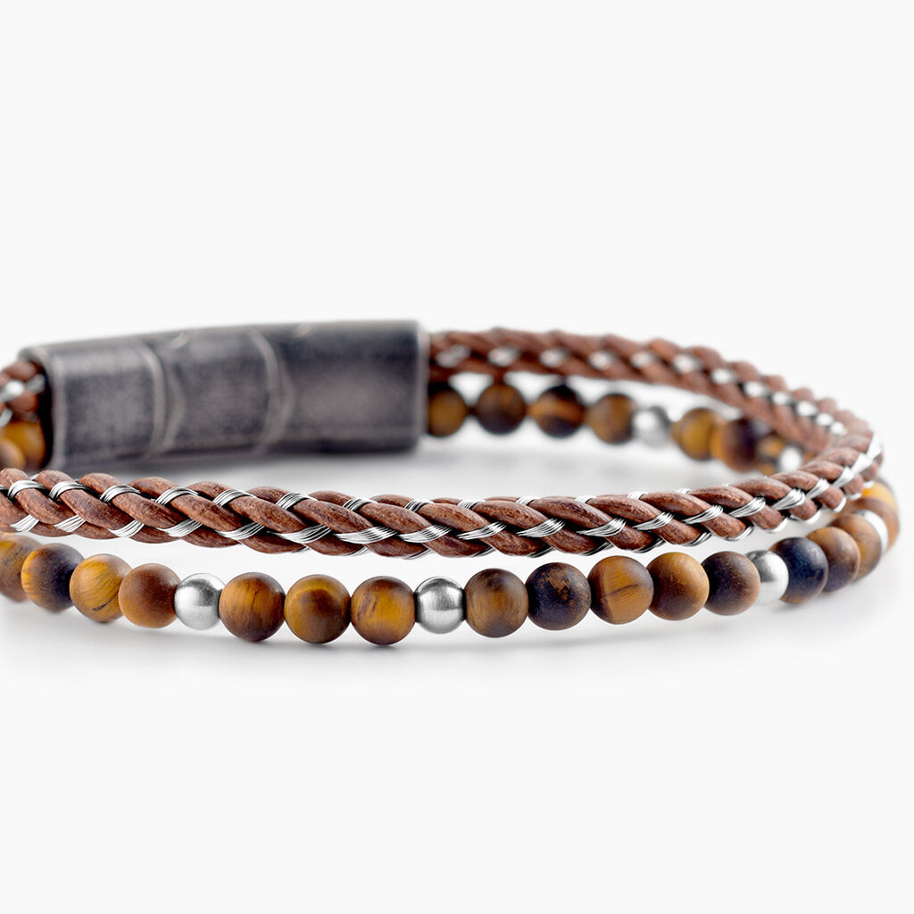 Bracelet Cuir De Vache Marron Oeil De Tigre - Bracelets Cuir Homme | Histoire d&rsquo;Or