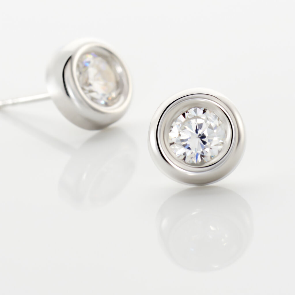 Boucles D'oreilles Puces Eden Serti Pneu Or Blanc Oxyde De Zirconium - Clous d'oreilles Femme | Histoire d’Or