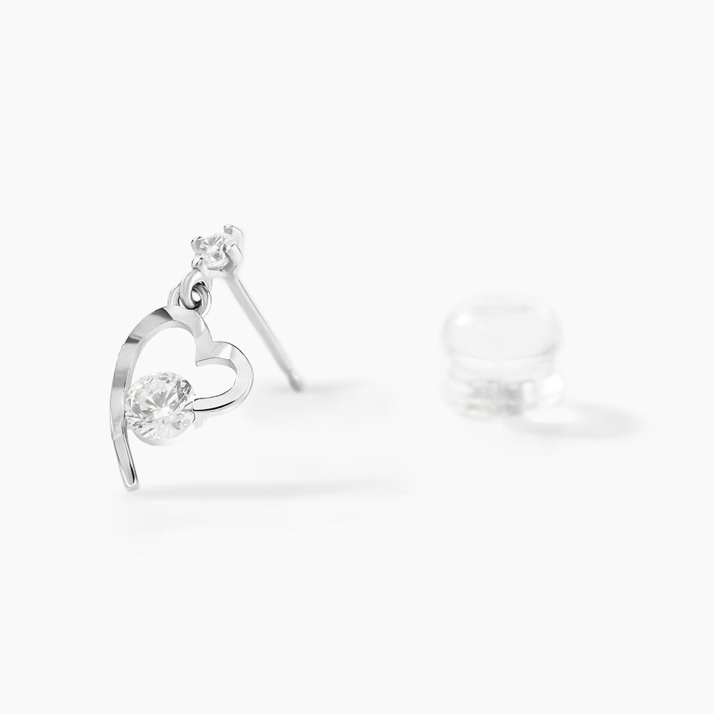 Boucles D'oreilles Puces Romance Or Blanc Oxyde De Zirconium - Boucles d'oreilles pendantes Femme | Histoire d’Or