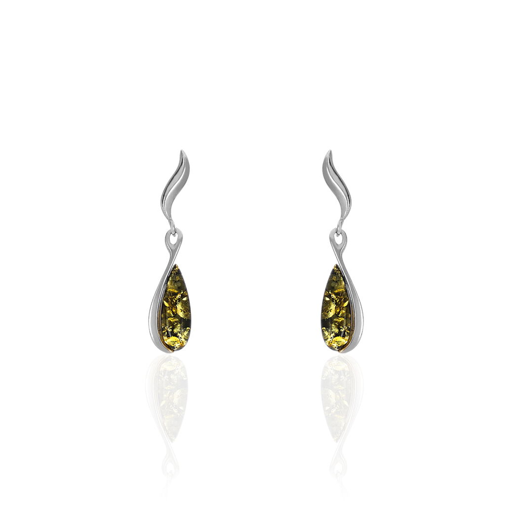 Boucles D'oreilles Pendantes Argent Blanc Odilon Ambre - Boucles d'oreilles fantaisie Femme | Histoire d’Or