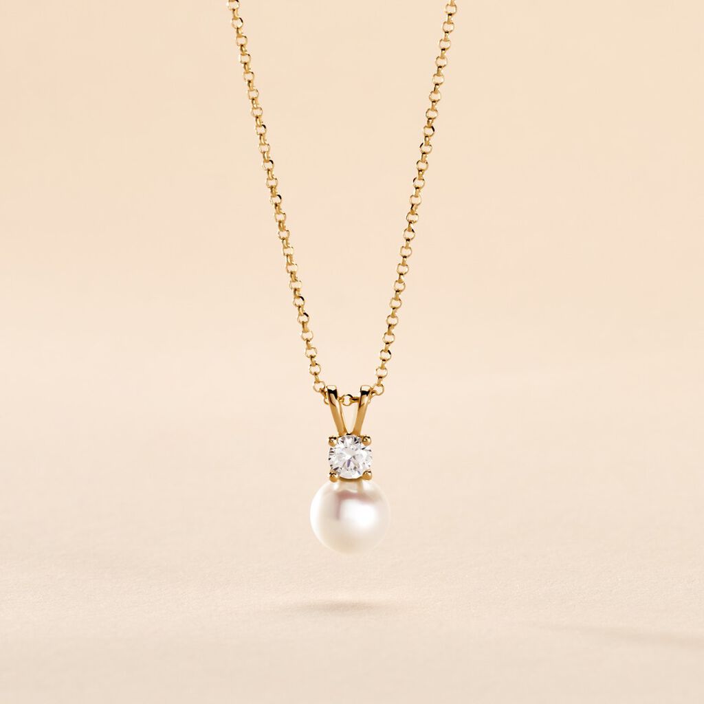 Collier Or Jaune Bragi Perle De Culture Oxyde De Zirconium - Colliers Femme | Histoire d’Or