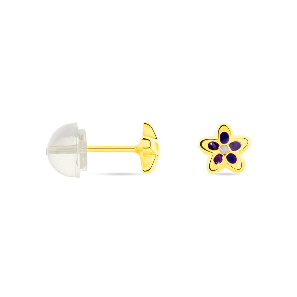 Boucles D'oreilles Puces Fleur Email Or Jaune - Clous d'oreilles Enfant | Histoire d’Or