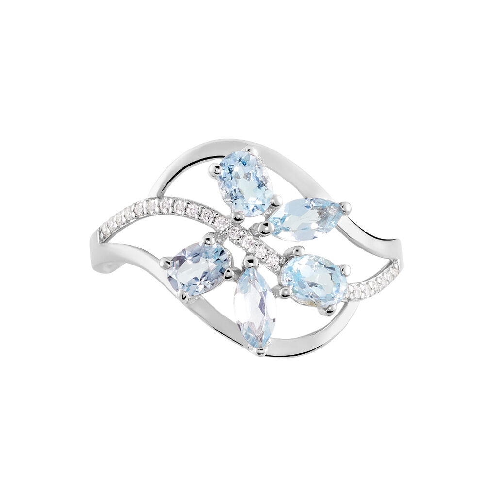 Bague Orchidee Or Blanc Topaze Oxyde De Zirconium - Bagues avec pierre Femme | Histoire d&rsquo;Or