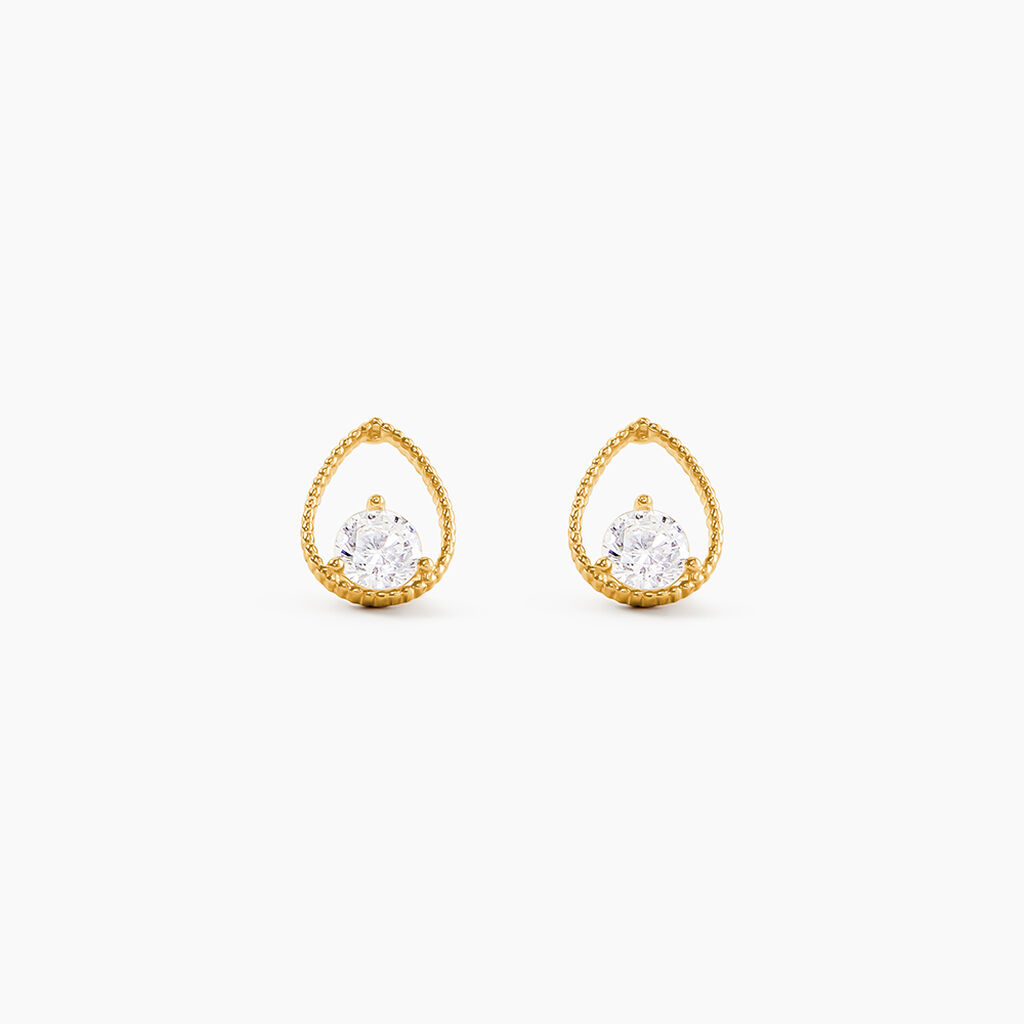 Boucles D'Oreilles Puces Rafiqa Or Jaune Oxyde De Zirconium - Clous d'oreilles Femme | Histoire d&rsquo;Or