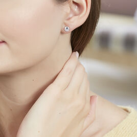 Boucles D'oreilles Puces Eddie Or Blanc Oxyde De Zirconium - Clous d'oreilles Femme | Histoire d’Or